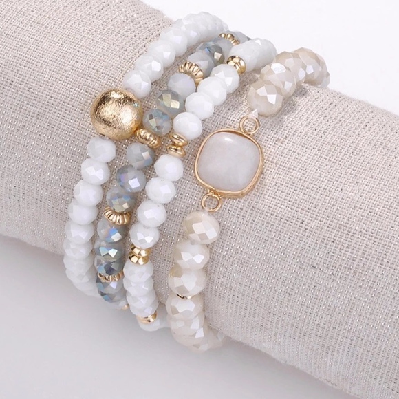 Jewelry - 4-piece Shimmer Stone Creamy White Bracelet Set